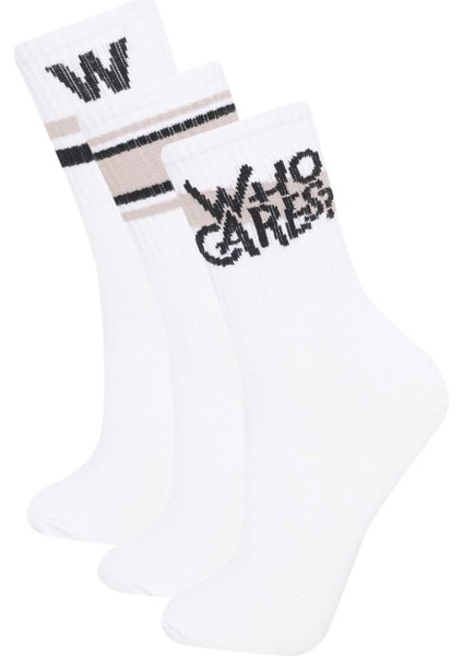 Kadın Rahat Lastikli 3'lü Pamuklu Uzun Çorap C6464AXNS