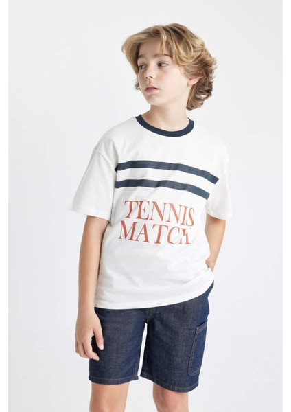 Erkek Çocuk Oversize Geniş Kalıp Bisiklet Yaka Baskılı Kısa Kollu Tişört C4904A824HS