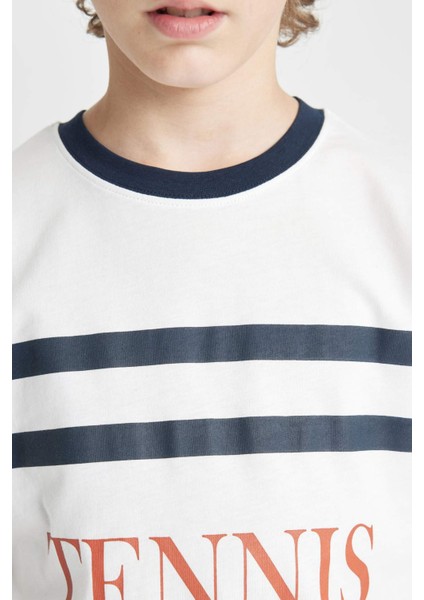 Erkek Çocuk Oversize Geniş Kalıp Bisiklet Yaka Baskılı Kısa Kollu Tişört C4904A824HS