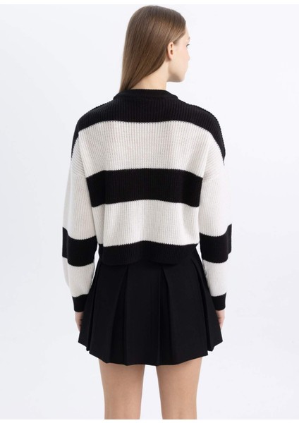 Oversize Geniş Kalıp Bisiklet Yaka Çizgili Triko Kazak X4931AZ24WN