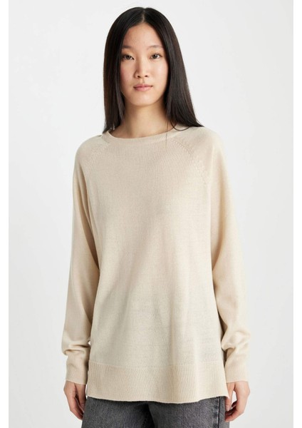 Regular Fit Yumuşak Dokulu Bisiklet Yaka Basic Düz Triko Kazak