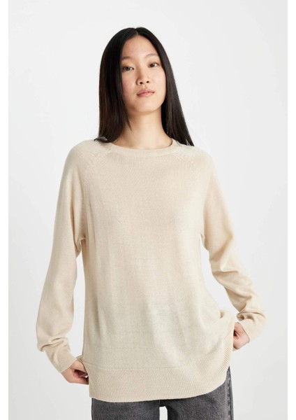 Regular Fit Yumuşak Dokulu Bisiklet Yaka Basic Düz Triko Kazak