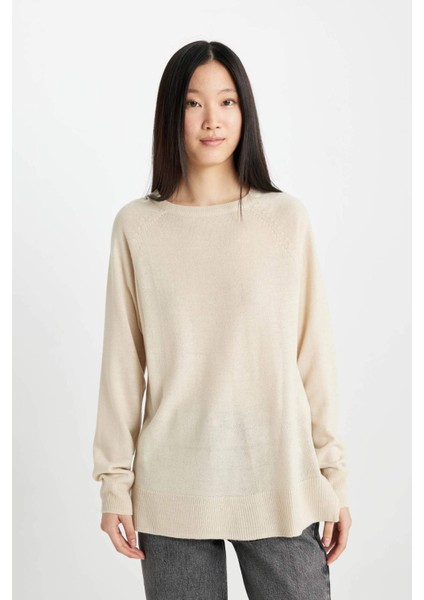 Regular Fit Yumuşak Dokulu Bisiklet Yaka Basic Düz Triko Kazak