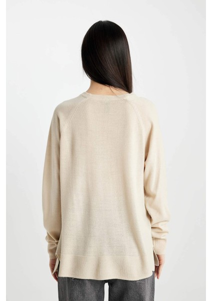 Regular Fit Yumuşak Dokulu Bisiklet Yaka Basic Düz Triko Kazak