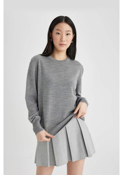 Regular Fit Yumuşak Dokulu Bisiklet Yaka Basic Düz Triko Kazak C0058AX24WN