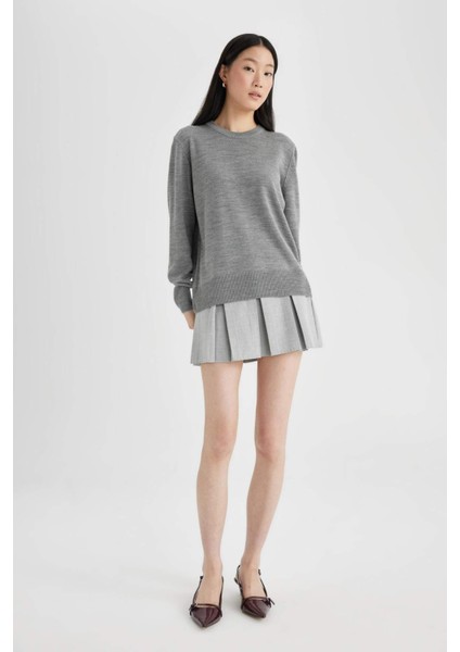 Regular Fit Yumuşak Dokulu Bisiklet Yaka Basic Düz Triko Kazak C0058AX24WN