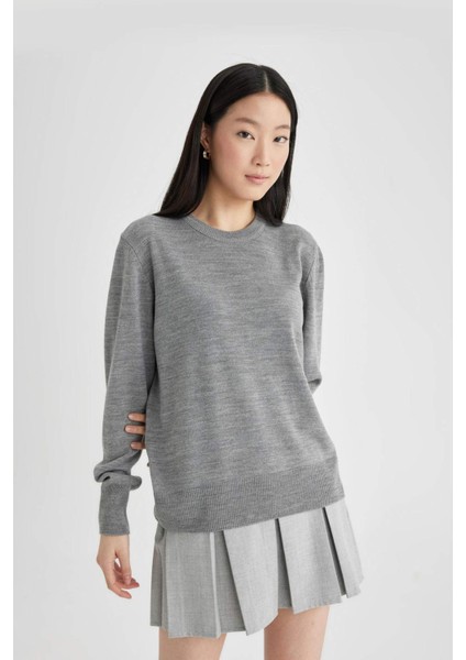 Regular Fit Yumuşak Dokulu Bisiklet Yaka Basic Düz Triko Kazak C0058AX24WN