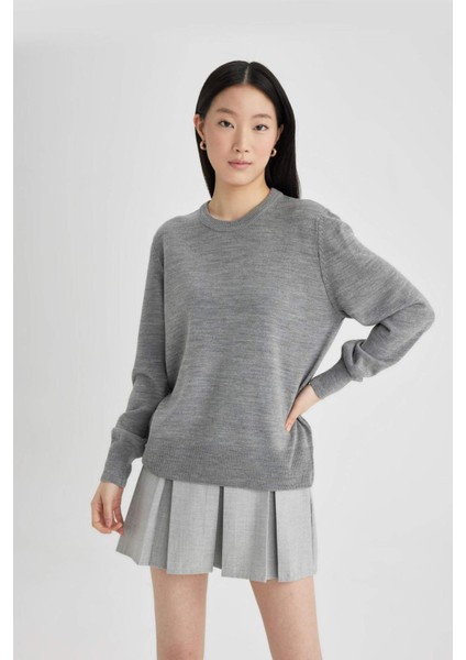 Regular Fit Yumuşak Dokulu Bisiklet Yaka Basic Düz Triko Kazak C0058AX24WN