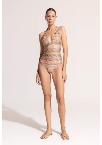 Ayje x DeFacto Boyundan Bağlamalı Desenli Mayo C6158AX24HS