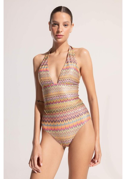 Ayje x DeFacto Boyundan Bağlamalı Desenli Mayo C6158AX24HS