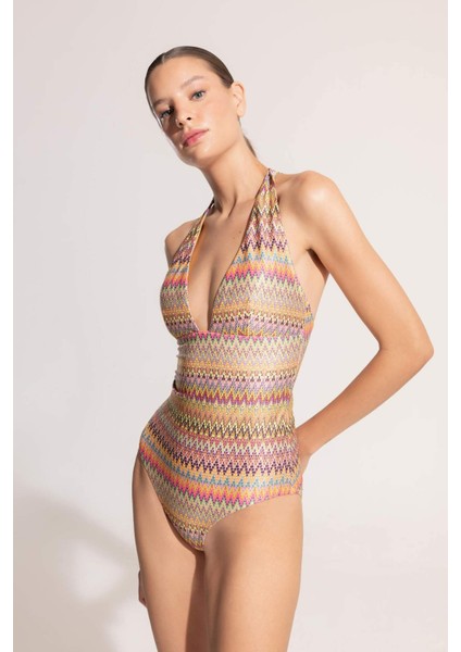 Ayje x DeFacto Boyundan Bağlamalı Desenli Mayo C6158AX24HS