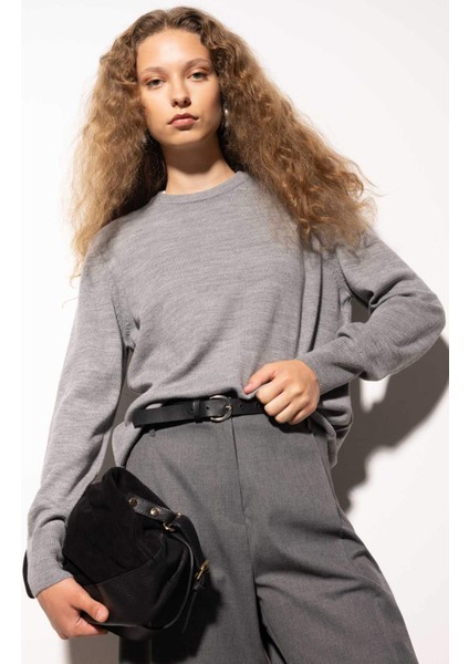 Regular Fit Yumuşak Dokulu Bisiklet Yaka Basic Düz Triko Kazak C0058AX24WN