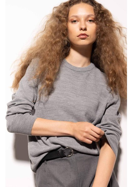 Regular Fit Yumuşak Dokulu Bisiklet Yaka Basic Düz Triko Kazak C0058AX24WN