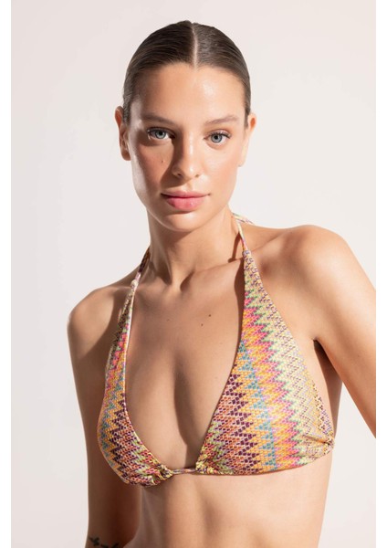 Ayje x DeFacto Boyundan Bağlamalı Desenli Üçgen Bikini Üstü C6155AX24HS