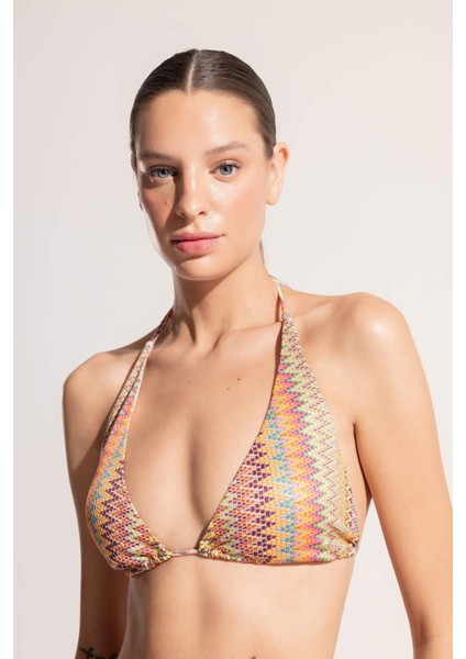 Ayje x DeFacto Boyundan Bağlamalı Desenli Üçgen Bikini Üstü C6155AX24HS