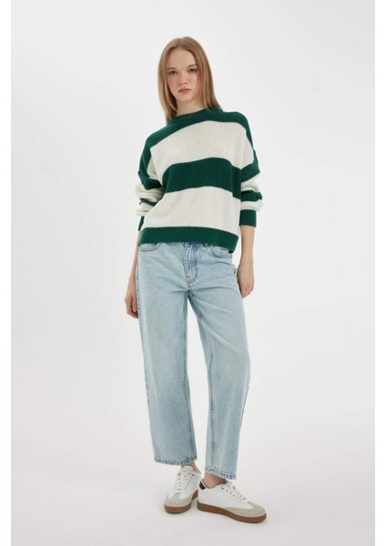 Oversize Geniş Kalıp Bisiklet Yaka Çizgili Triko Kazak X4931AZ24WN