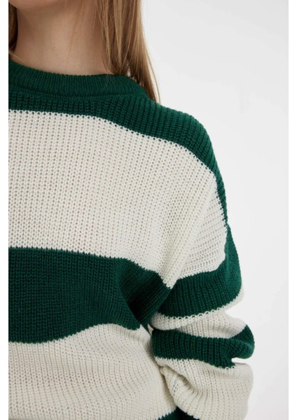 Oversize Geniş Kalıp Bisiklet Yaka Çizgili Triko Kazak X4931AZ24WN