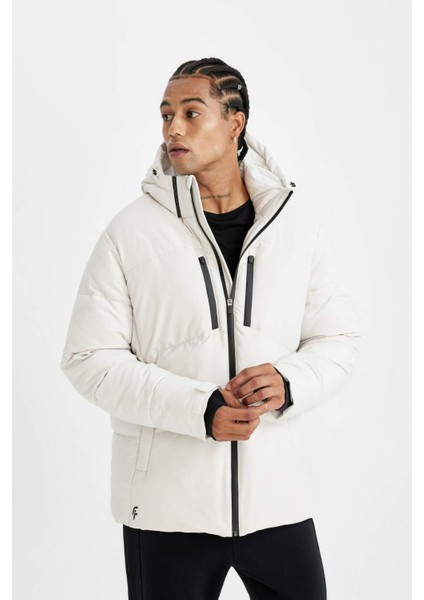 Fit Su Geçirmez Rüzgar Geçirmez Slim Fit Dar Kesim Kapüşonlu Fermuarlı Cepli Kışlık Mont A3519AX24WN