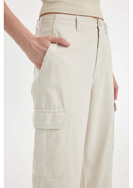 Gabardin Pantolon Wide Leg Geniş Bol Paça Kargo Cepli Normal Bel Basic Düz Standart Boy C5974AX24SP