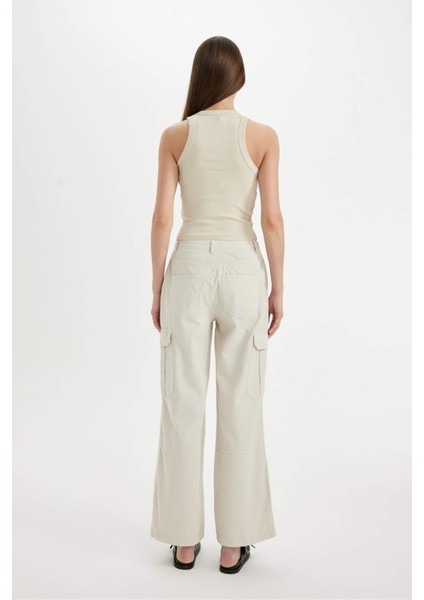 Gabardin Pantolon Wide Leg Geniş Bol Paça Kargo Cepli Normal Bel Basic Düz Standart Boy C5974AX24SP