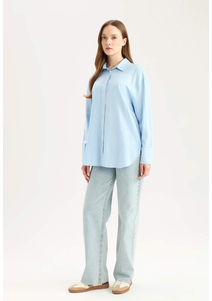 Relax Fit Keten Uzun Kollu Tesettür Gömlek Tunik C3122AX24SM