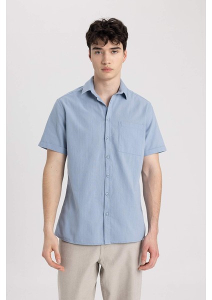 %100 Pamuk Slim Fit Dar Kesim Yazlık Basic Düz Kısa Kollu Gömlek R1706AZ24SM