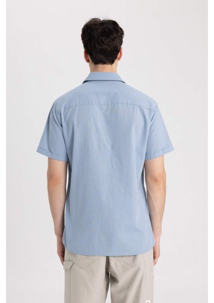 %100 Pamuk Slim Fit Dar Kesim Yazlık Basic Düz Kısa Kollu Gömlek R1706AZ24SM