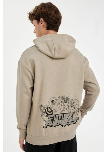 Haki Marvel Avengers Boxy Fit Kapüşonlu Sırt Baskılı Sweatshirt C6515AX24AU