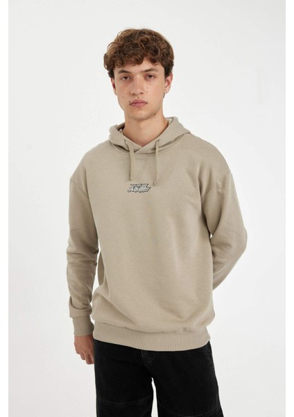 Haki Marvel Avengers Boxy Fit Kapüşonlu Sırt Baskılı Sweatshirt C6515AX24AU