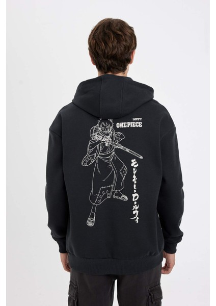 One Piece Boxy Fit Kapüşonlu Sırt Baskılı Sweatshirt C6528AX24AU