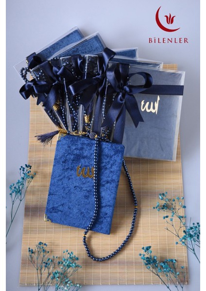 Hediyelik-Mevlitlik Kutulu Kadife Yasin ve Inci Tesbih Seti 5 Adet