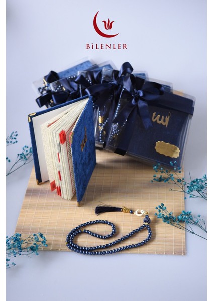 Hediyelik-Mevlitlik Kutulu Kadife Yasin ve Inci Tesbih Seti 5 Adet modelleri