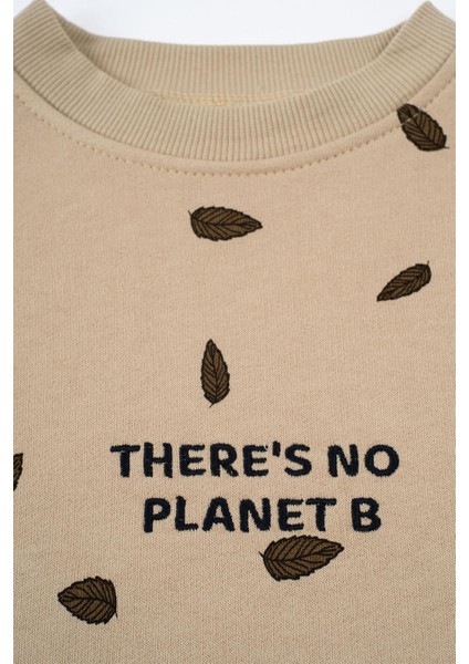 Çocuk Eşofman Takımı Bej Yaprak Organik Pamuk