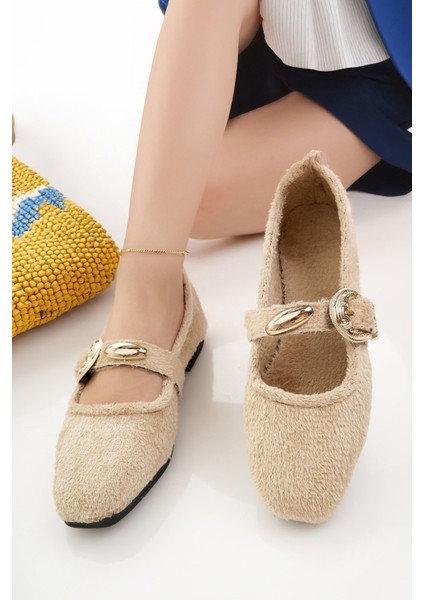 Kadın Babet Bej Hafif Rahat Şık Iş Ofis Günlük Ayakkabı fırsatları