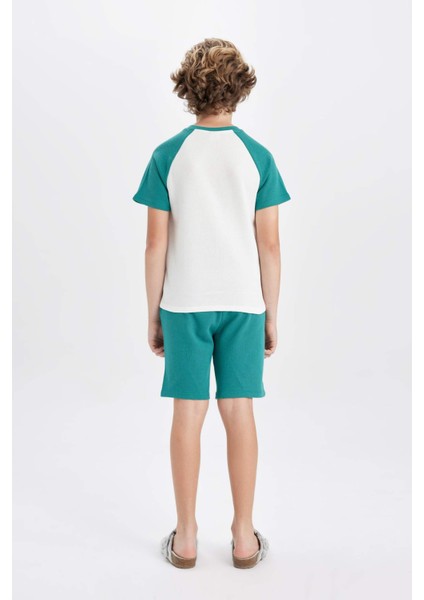 Erkek Çocuk Waffle Pijama Takımı Baskılı Kısa Kollu Üst Şort C5501A824SM