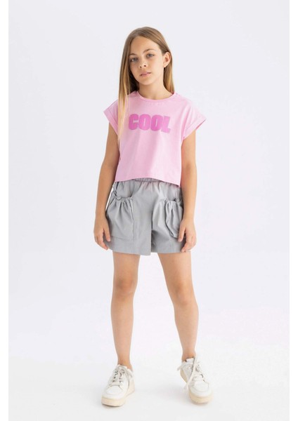 Kız Çocuk Bisiklet Yaka Baskılı Kısa Kollu Tişört C6040A824SM