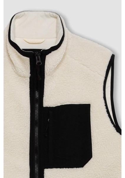 Fit Normal Kesim Dik Yaka Fermuarlı Cepli Pelüş Yelek C6045AX24AU