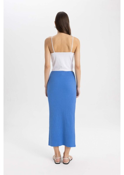 Yüksek Bel Penye Astar Fitilli Kaşkorse Midi Etek C4497AX24SM