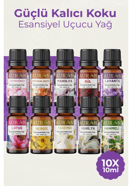 Çiçekler 10'lu Set Saf Esansiyel Uçucu Yağ Buhurdanlık Yağı Difüzör Esansı Aromaterap Ortam 10x 10ml
