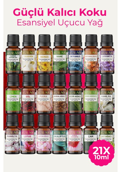 Eko Set Saf Esansiyel Uçucu Yağ Buhurdanlık Yağı Difüzör Esansı Aromaterapi Ortam Koku Yağı 21x 10ml