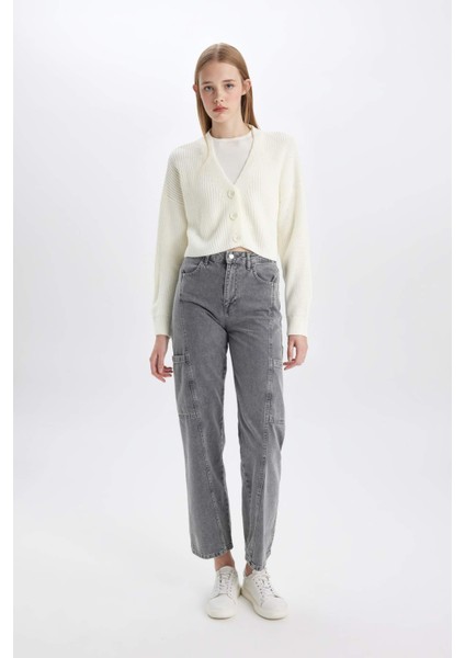 Regular Fit V Yaka Basic Düz Düğmeli Triko Hırka U2052AZ24AU