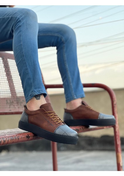 ET0104 Bağcıklı Taba Ekose Süet Siyah Taban Spor Klasik Erkek Ayakkabı