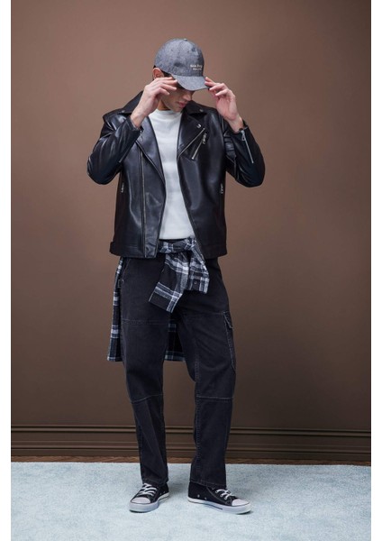 Su Ve Rüzgar İtici Slim Fit Dar Kesim Mevsimlik Astarlı Fermuarlı İç Cepli Suni Deri Biker Mont C5715AX24AU