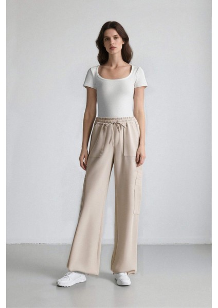 Coool Wide Leg Geniş Paça Keten Karışımlı Pantolon Kargo Cepli Yüksek Bel C0964AX24SM