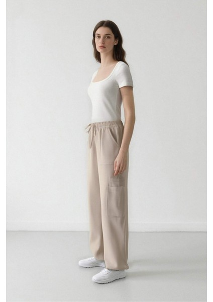 Coool Wide Leg Geniş Paça Keten Karışımlı Pantolon Kargo Cepli Yüksek Bel C0964AX24SM