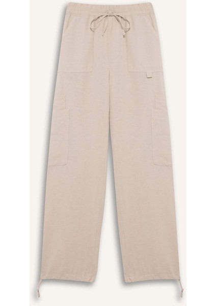 Coool Wide Leg Geniş Paça Keten Karışımlı Pantolon Kargo Cepli Yüksek Bel C0964AX24SM