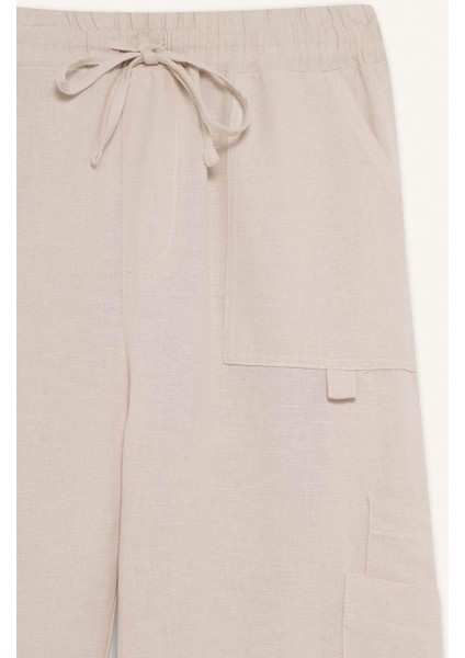 Coool Wide Leg Geniş Paça Keten Karışımlı Pantolon Kargo Cepli Yüksek Bel C0964AX24SM