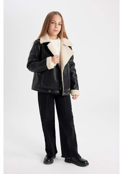 Kız Çocuk Su İtici Ceket Yaka Pelüş Astar Suni Deri Mont C4978A824AU