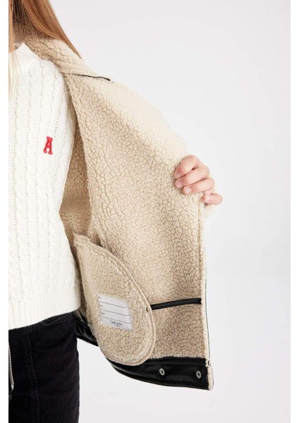 Kız Çocuk Su İtici Ceket Yaka Pelüş Astar Suni Deri Mont C4978A824AU