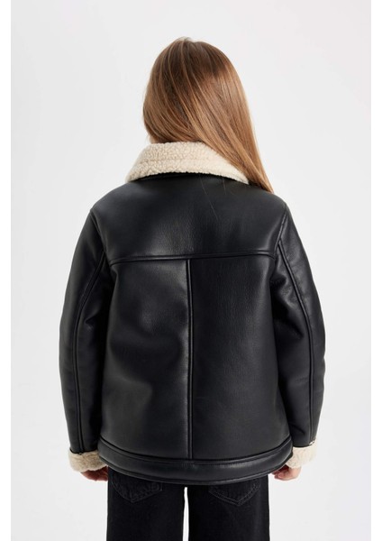 Kız Çocuk Su İtici Ceket Yaka Pelüş Astar Suni Deri Mont C4978A824AU